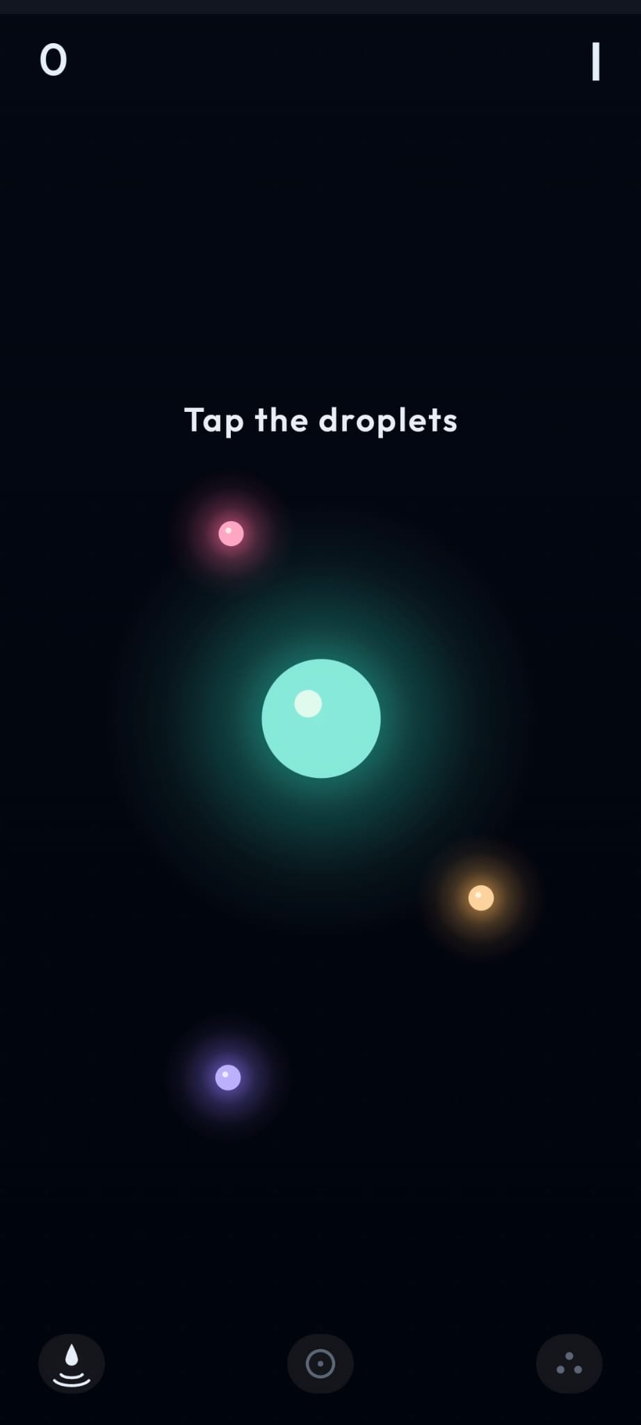 Glowing droplets waiting to be tapped on The Ripple's dark playfield