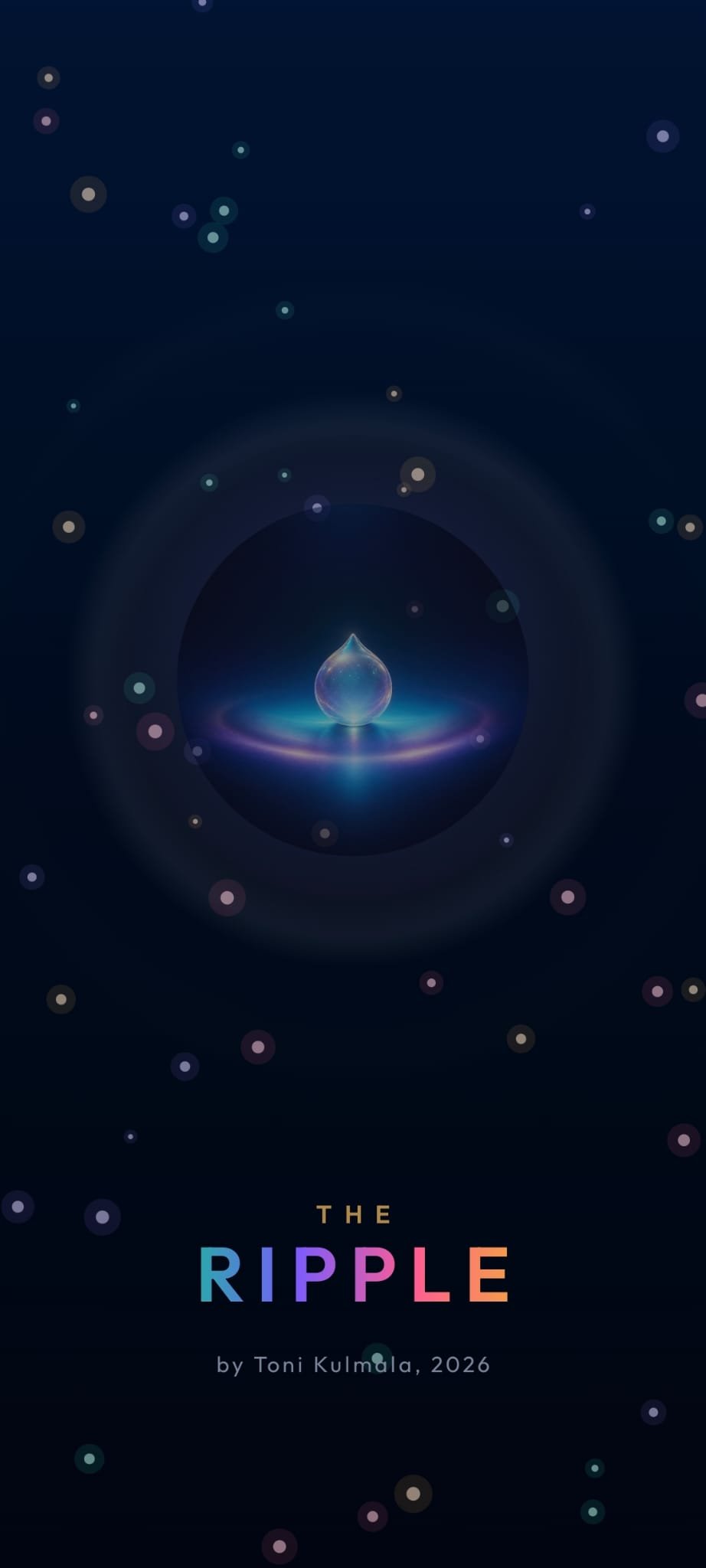 The Ripple title screen with a luminous droplet and floating circles