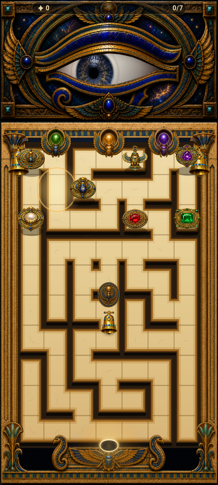The Watcher gameplay screen with maze, treasures and the eye